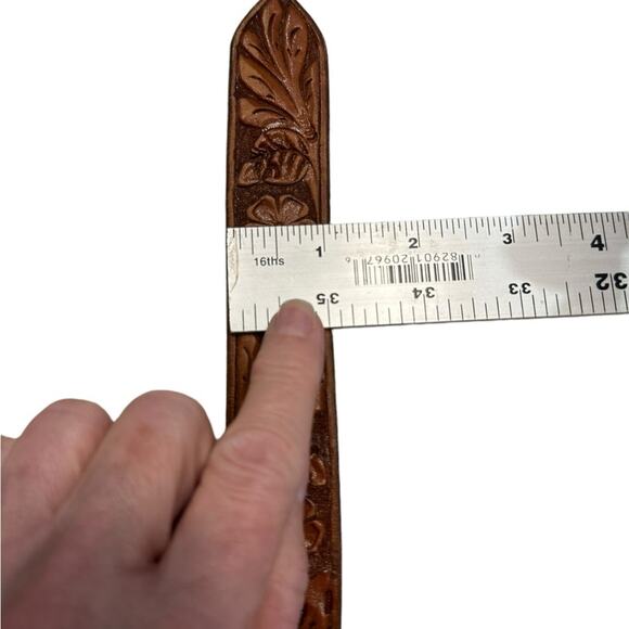 Vintage Hand Tooled Brown Leather Western Style Belt with CRW initials - Picture 3 of 7